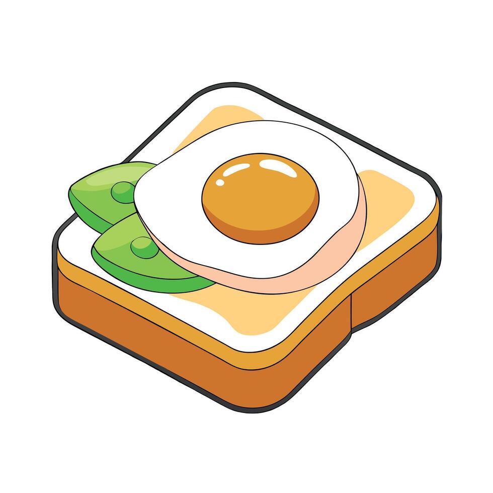 Isometric food featuring a sunny-side-up egg on toast with salad on the bottom on a transparent back vector