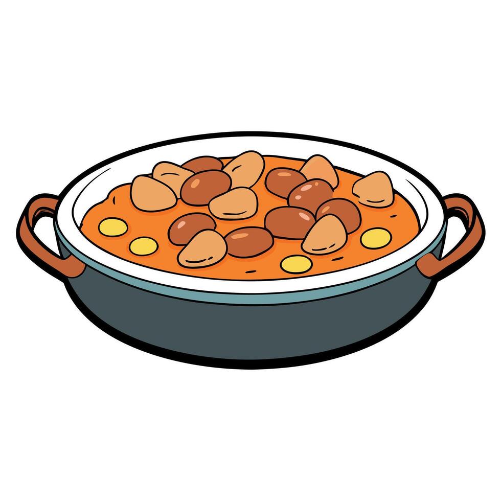 A plate of cassoulet. a rich and hearty stew made with white beans. pork. sausage. and duck or goose vector
