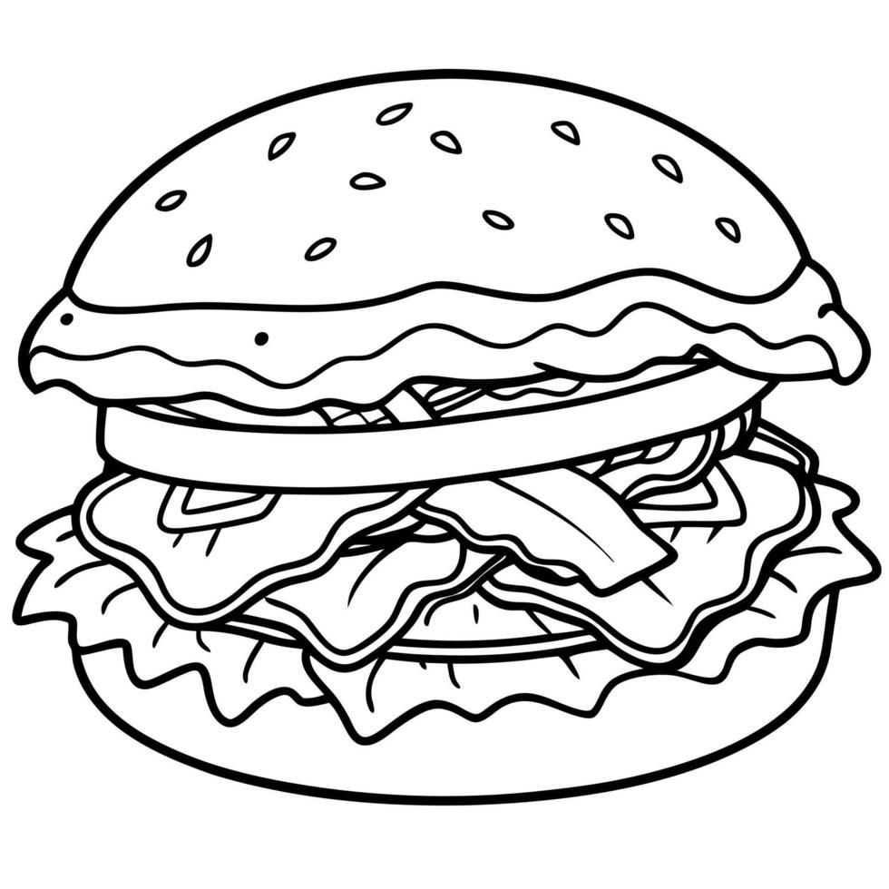 Close-up of a juicy cheeseburger with melted cheese. crispy bacon. and fresh lettuce on a sesame see vector