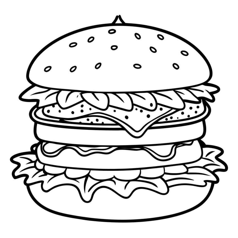 An appetizing burger stacked high with a juicy patty. fresh lettuce. ripe tomatoes. and melted chees vector