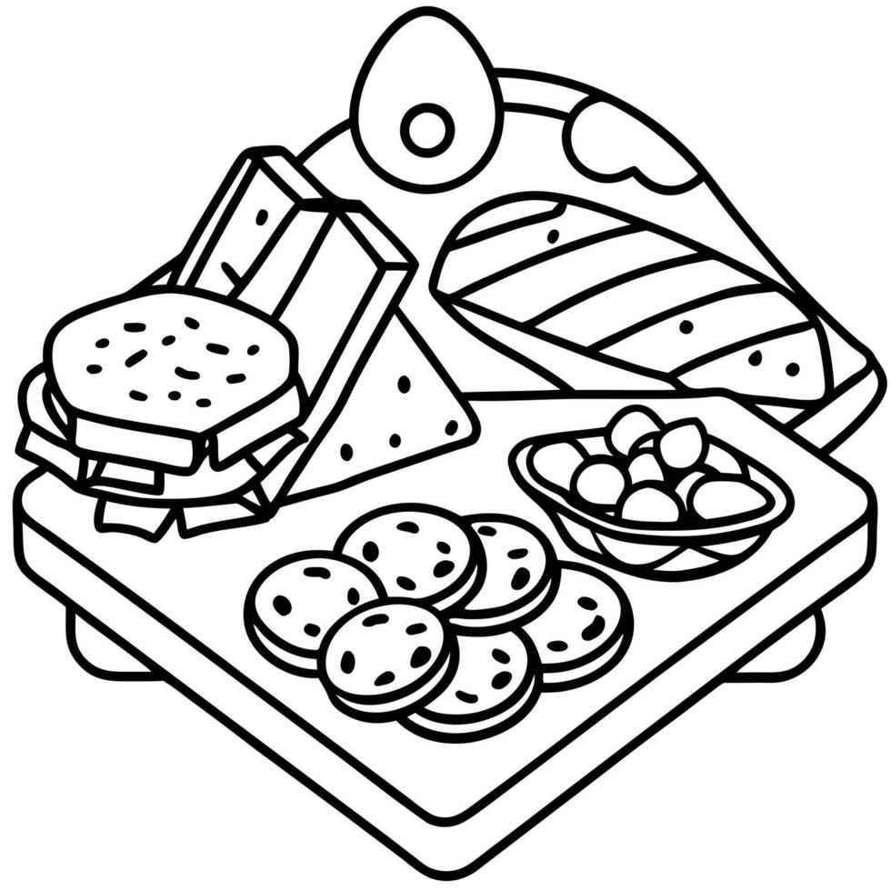 A delightful Italian antipasto meal with a variety of sliced meats. cheeses. and bread on a wooden b vector