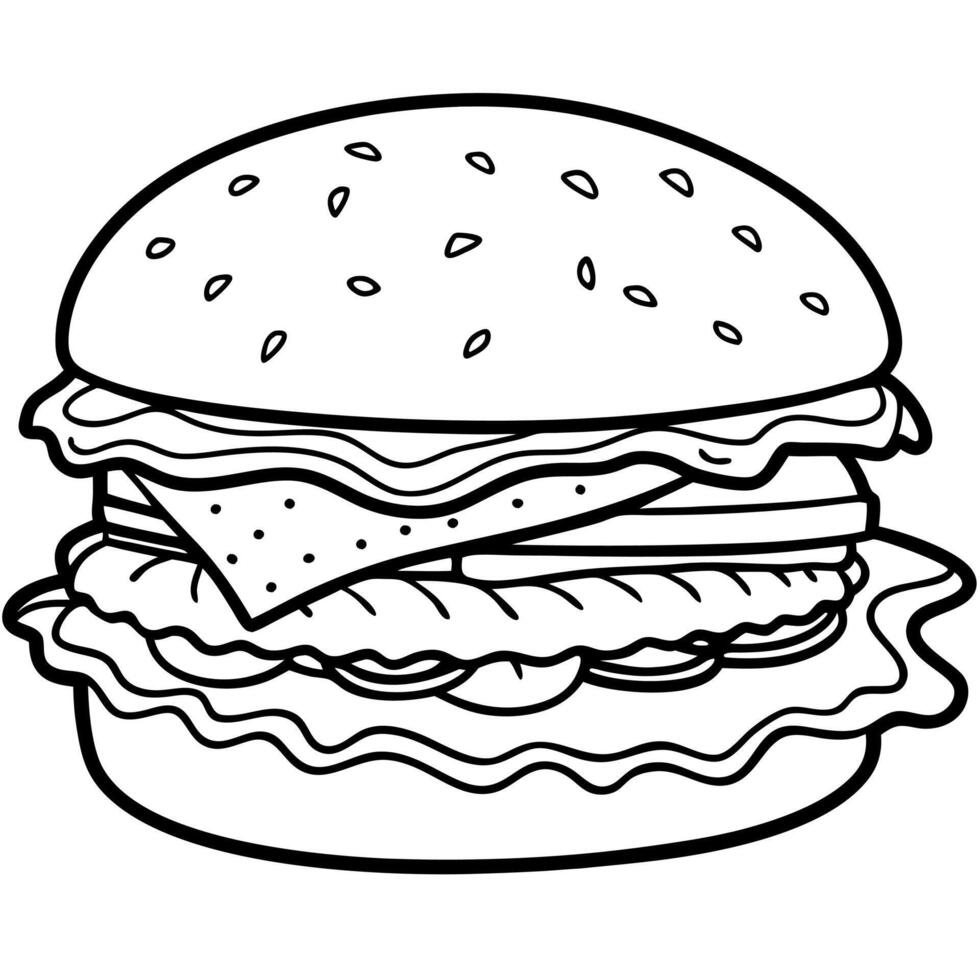 An appetizing bacon cheeseburger. including a beef patty. bacon. cheese. lettuce. and tomato on a bu vector
