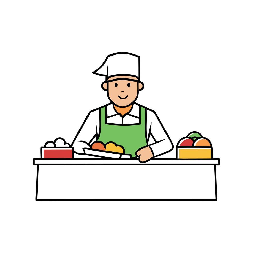 A deli employee preparing sandwiches and salads for the deli counter. Grocery store. blurred backgro vector