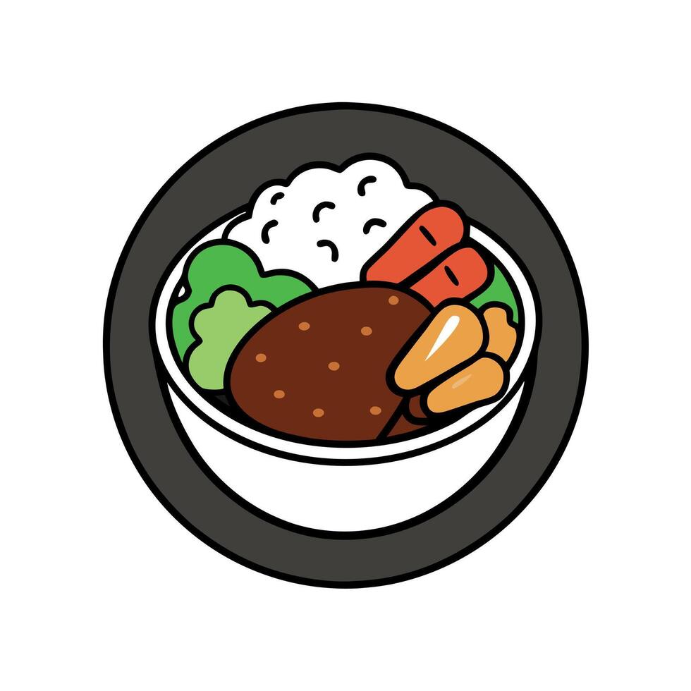 Beef steak. rice and vegetable power bowl. Healthy balanced food concept. On a dark background. top vector