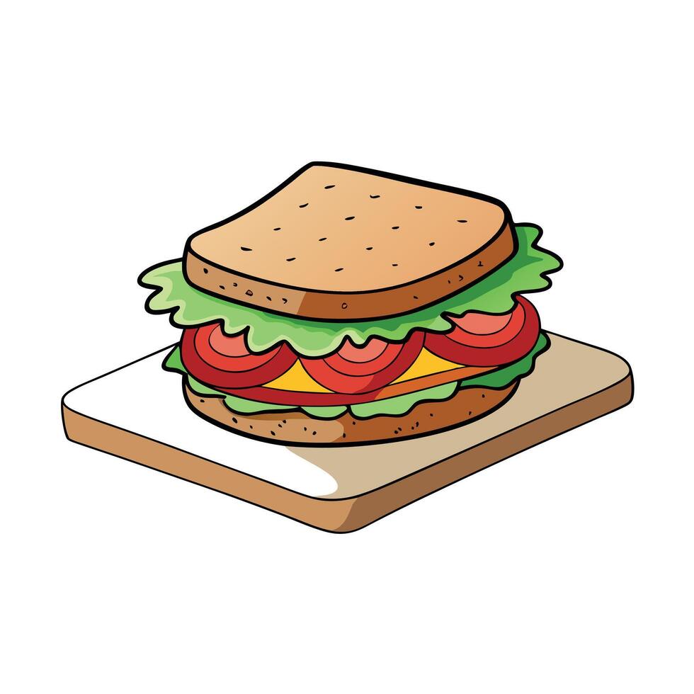 BLT sandwich. bacon lettuce and tomato on whole wheat bread in a white kitchen on the table for lunc vector