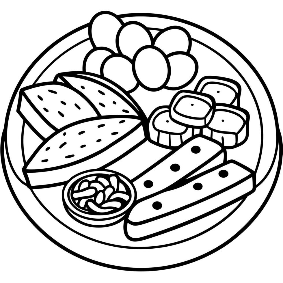 A delicious Italian antipasto platter with an assortment of sliced meats. bread. olives. and cheese vector