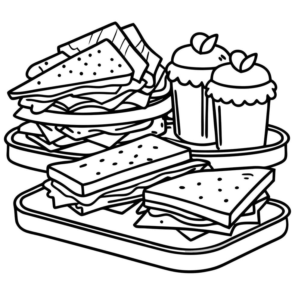 Assorted delicious sandwiches served on a wooden table for lunchtime feast and mealtime enjoyment vector