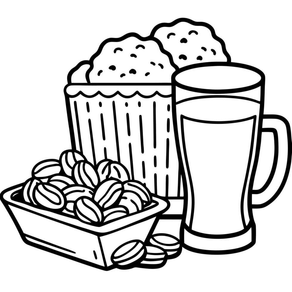 A set of beer snacks. chips. nuts. snacks. Mug of light beer. texture background. wooden tableware vector
