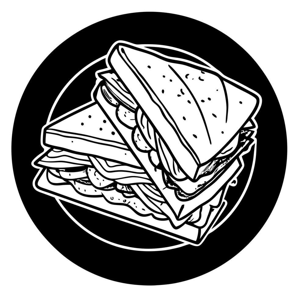 Homemade club sandwich with turkey bacon ham tomato on black surface top view with space for text vector