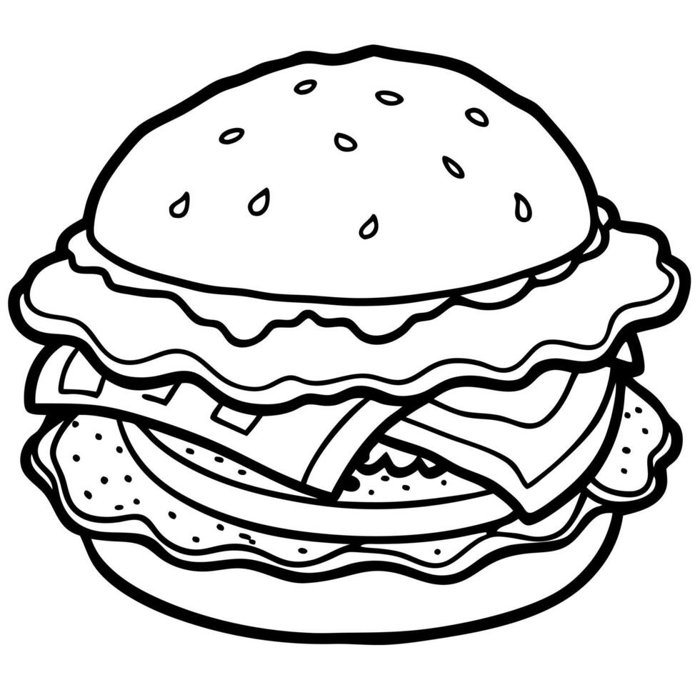 Close-up of a greasy and delicious breakfast sandwich with eggs. bacon. and cheese on a buttered bun vector