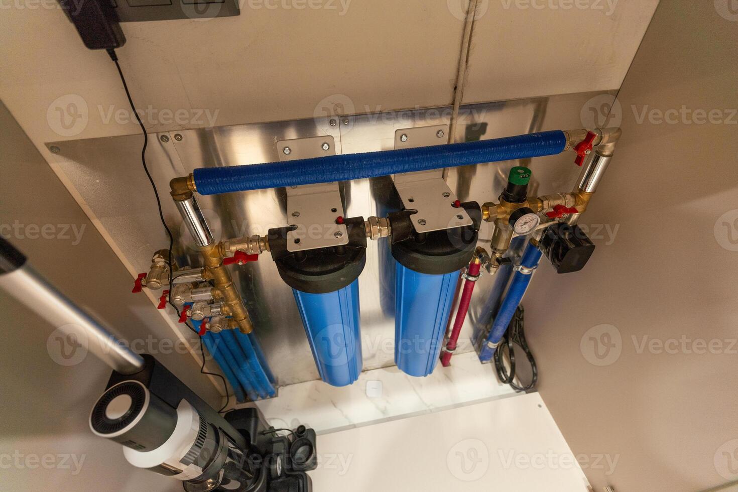 Water filter housing. Drinking Water System. Osmosis water purification filter for home use. healthy lifestyle. photo