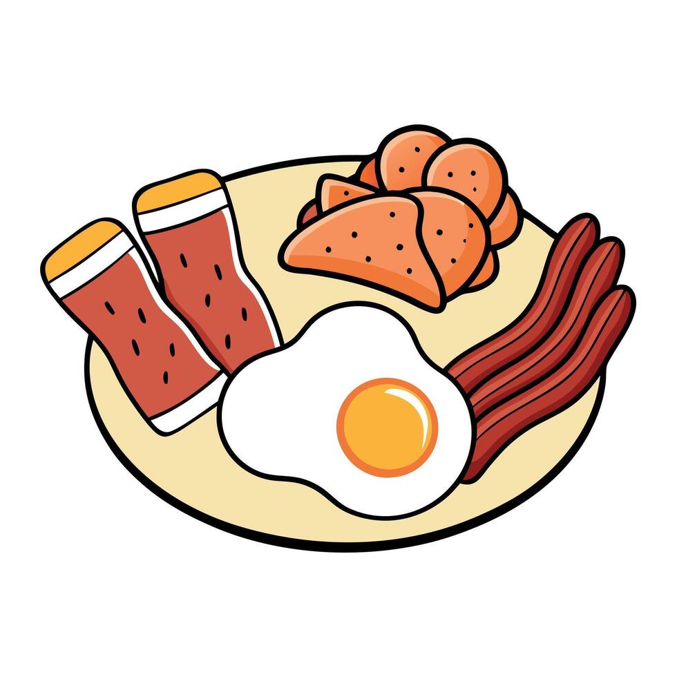 Food photography of fried potatoes. grilled meat. salami. fried egg. bacon. melted cheddar cheese vector