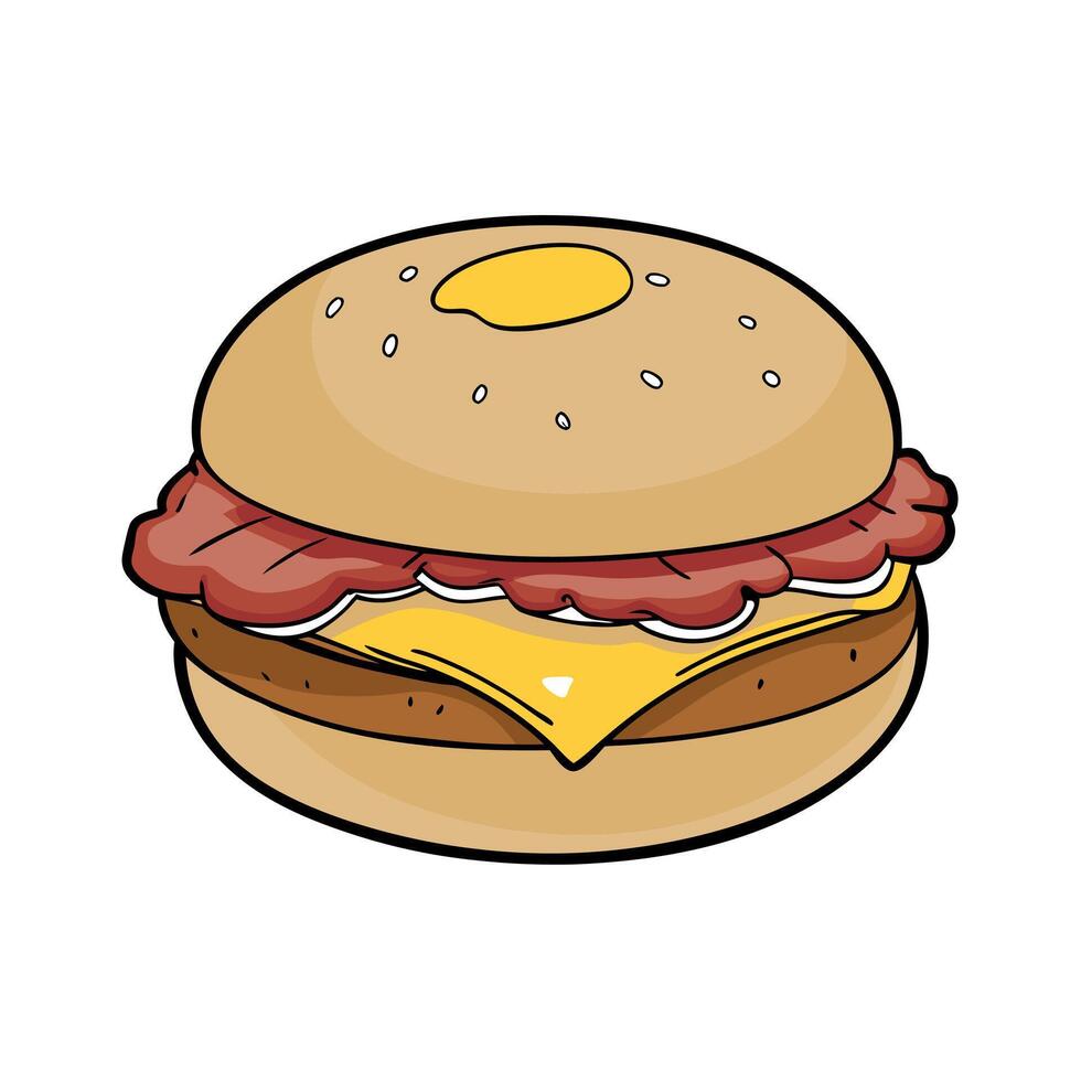 Hearty Breakfast Sandwich on a Bagel with Egg Bacon and Cheese. Copy space image. Place for adding t vector