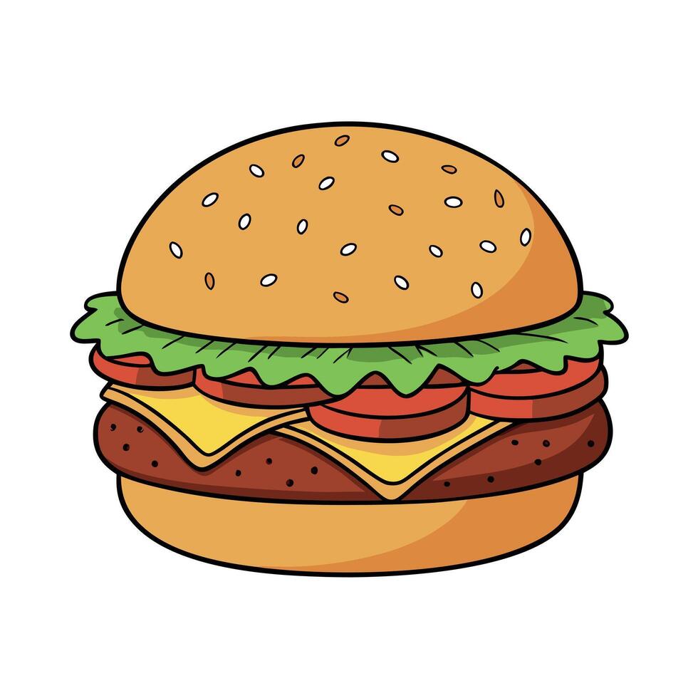 Gourmet cheeseburger with bacon and fresh vegetables. perfect for food blogs and restaurant menus vector