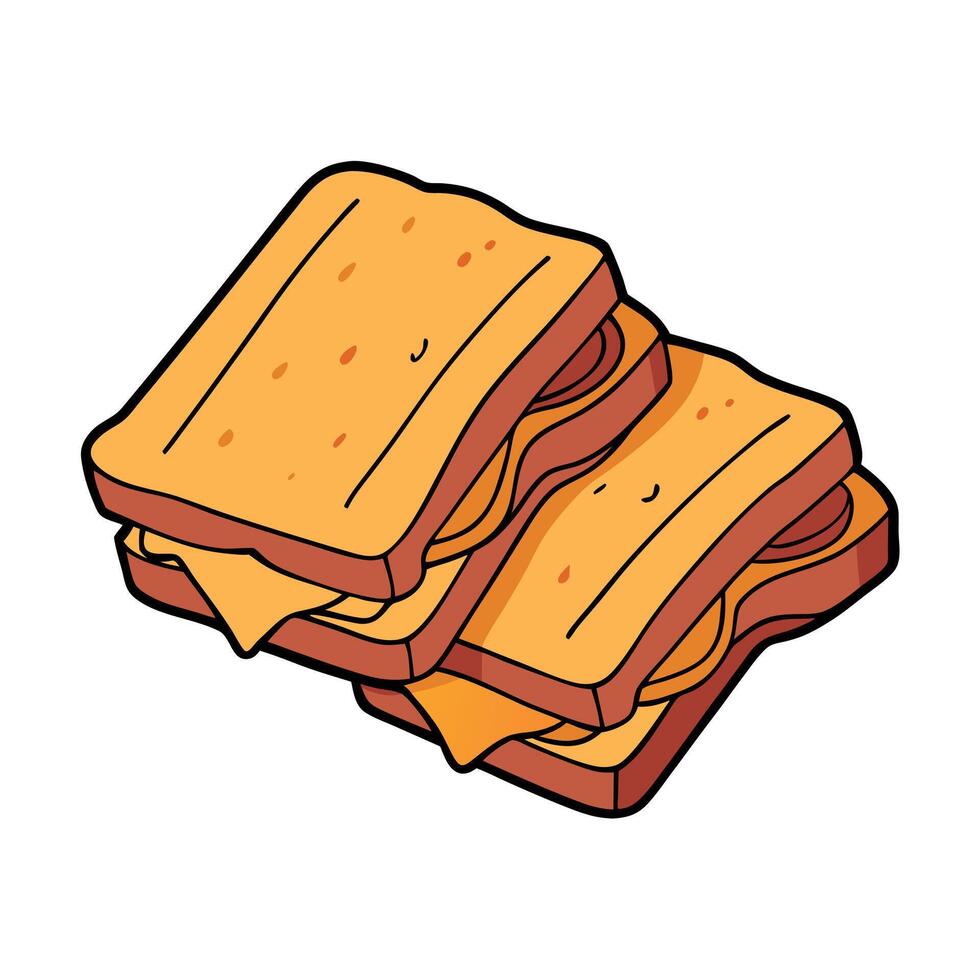 Delicious toasted sandwiches with cheddar cheese and bacon isolated on white background. top view vector