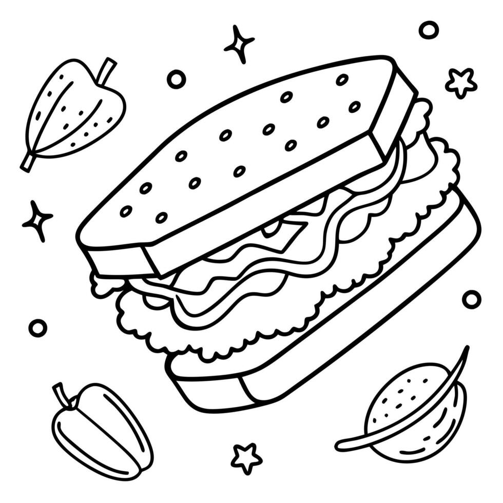 Ingredient Sandwich Gourmet. Image of a delicious sandwich with ingredients floating in the air vector