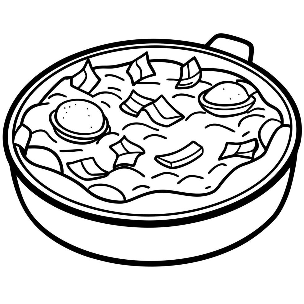 Close-up of a hearty breakfast casserole with eggs. bacon. cheese. and green onions on a plate vector