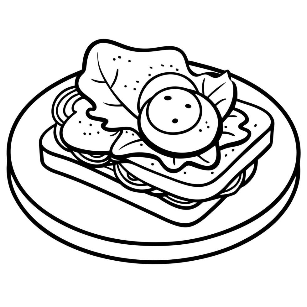 An open-faced egg toast sandwich with fresh spinach and hollandaise sauce. on a modern plate vector