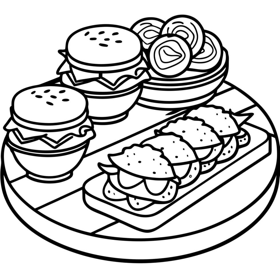 Delicious Assortment of Gourmet Breakfast Sandwiches on a Wooden Platter in a Cozy Cafe Setting vector