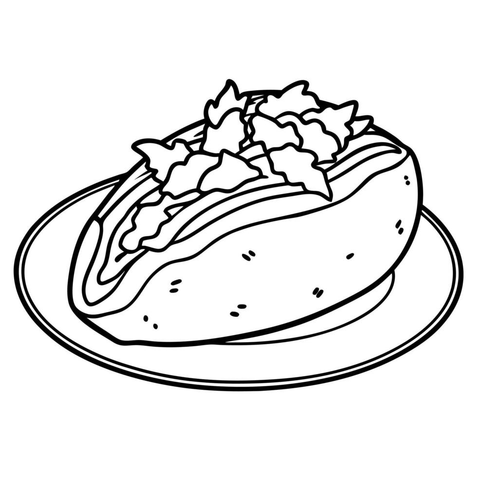 Loaded baked potato with melted cheese. bacon. and parsley. served on a plate. ready to eat vector
