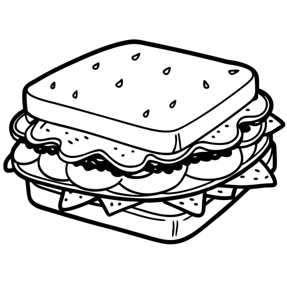 Delicious sandwich with ham. cheese. tomatoes. lettuce. and grain bread. for any meal or snack. vector