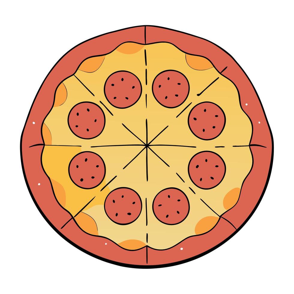 Hawaiian pizza with ham and pineapple. Top view on Hawaiian pizza isolated on white background. vector