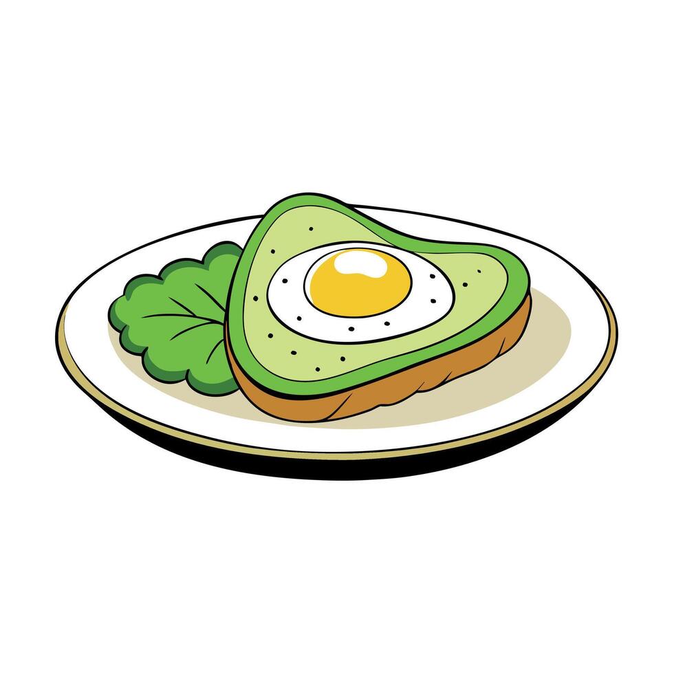 Delicious Plate of Avocado Toast with a Fried Egg and cilantro Isolated on a White Background vector