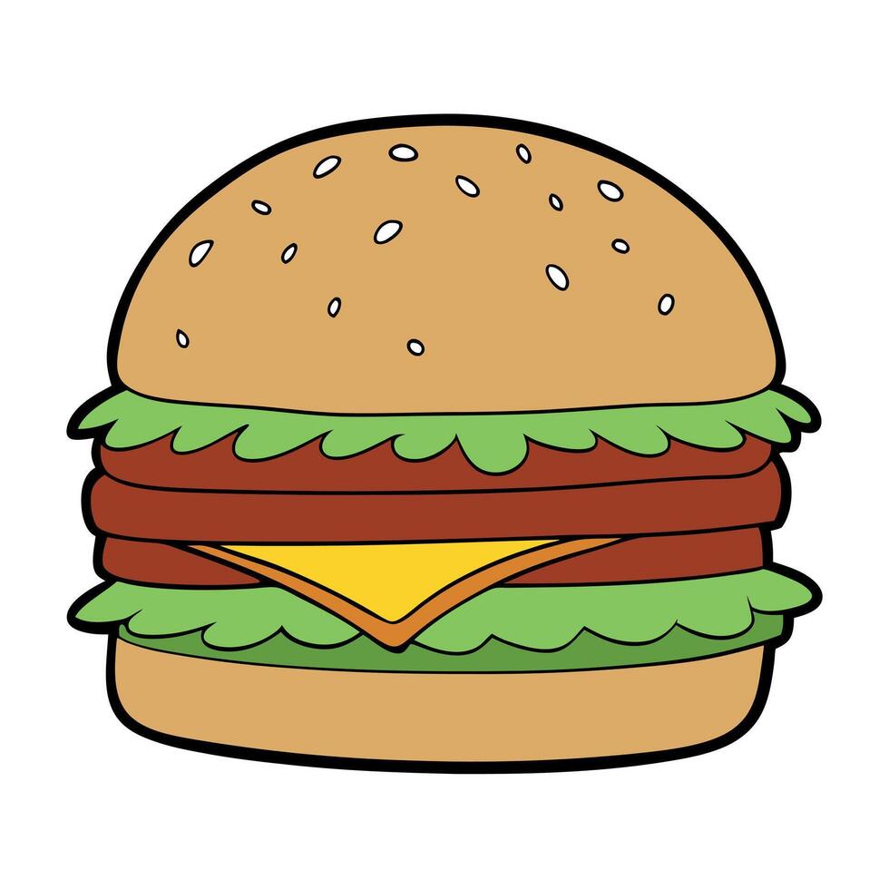 A close-up of a gourmet burger. piled high with toppings and served on a toasted brioche bun vector