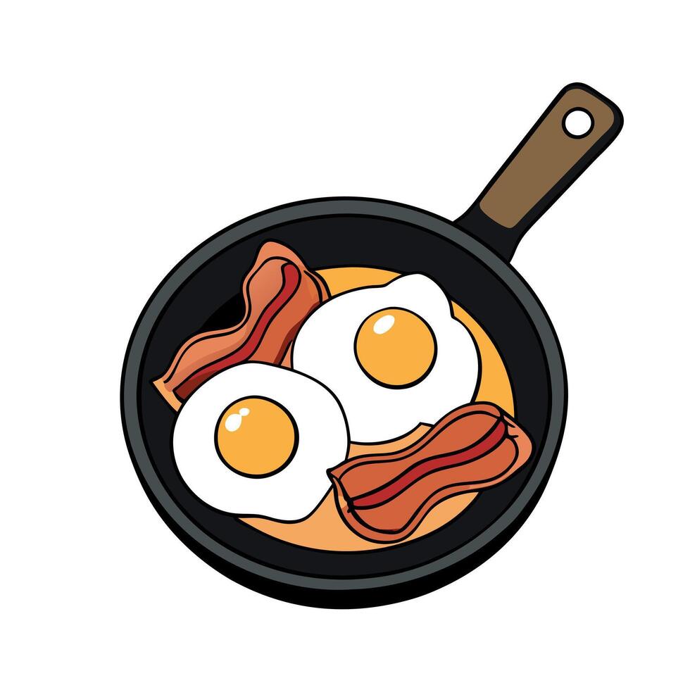 Close-up of a delicious skillet breakfast with crispy bacon. fried eggs. and diced potatoes vector