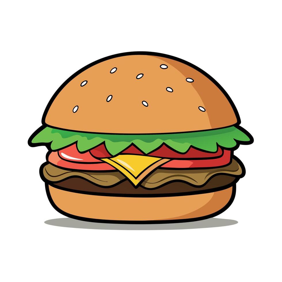 Delicious bacon cheeseburger with beef. tomato. onion. and crisp lettuce on a dark backdrop. vector