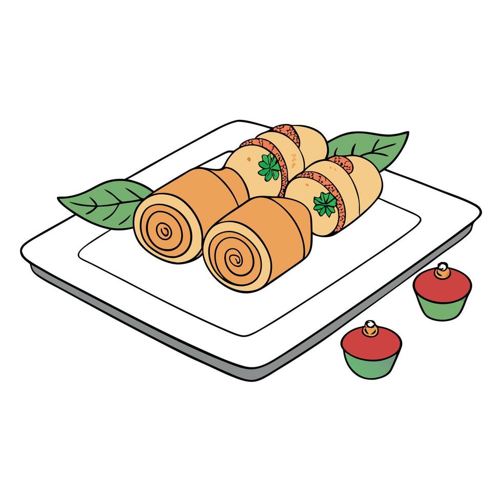 Italian Christmas tabletop with stuffed puff pastry rolls viewed from above with space for text vector