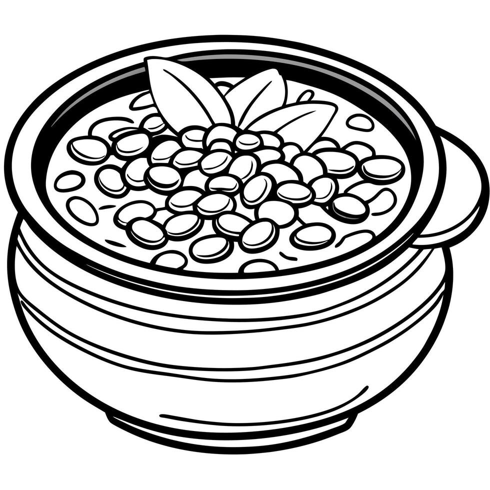 Close up of traditional Brazilian dish feijoada in brown clay bowl on a wooden kitchen table vector