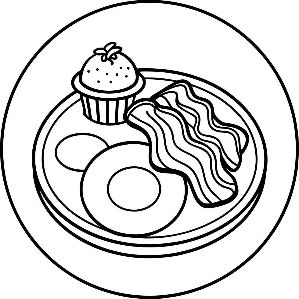 Classic American Breakfast Fluffy Pancakes Crispy Bacon and Sunny Side Up Eggs on a Plate vector