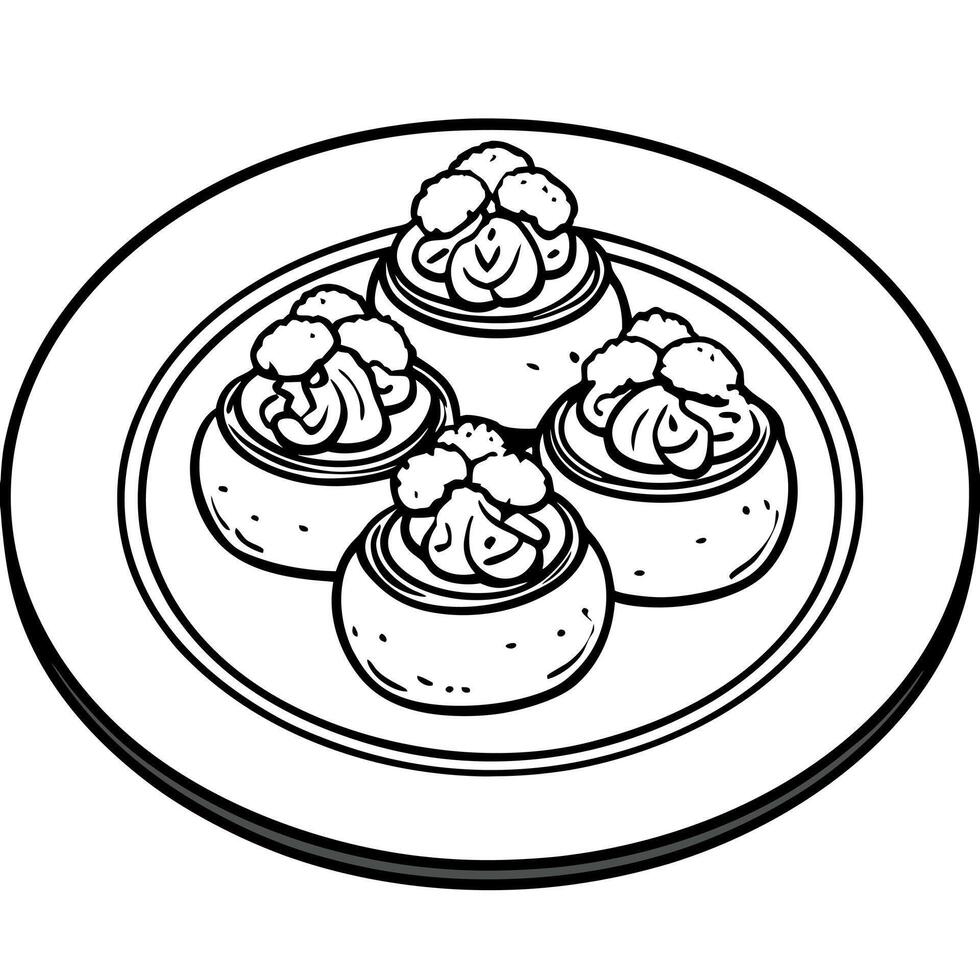 Close Up of Delicious Sausage and Cream Cheese Stuffed Mushrooms on a Plate. Ready to Serve vector