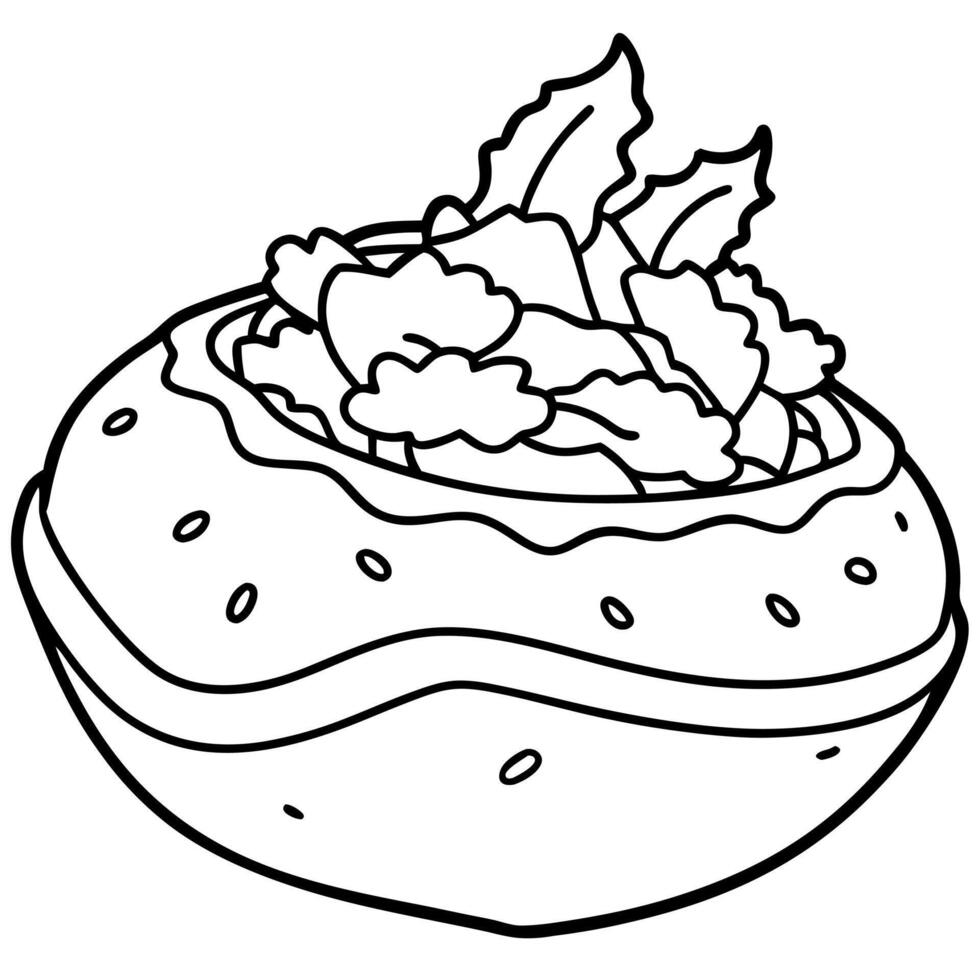 Loaded baked potato. baked potato topped with cheese. sour cream. bacon and green onion. vector