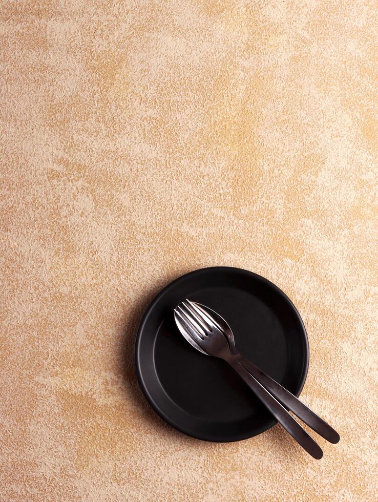 plate fork spoon silver empty background table mockup silver dinner kitchen minimalism display cafe photo