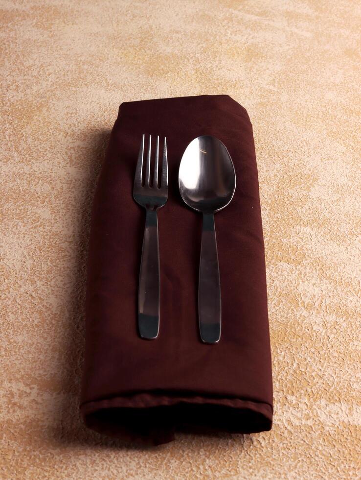 plate fork spoon silver empty background table mockup silver dinner kitchen minimalism display cafe photo