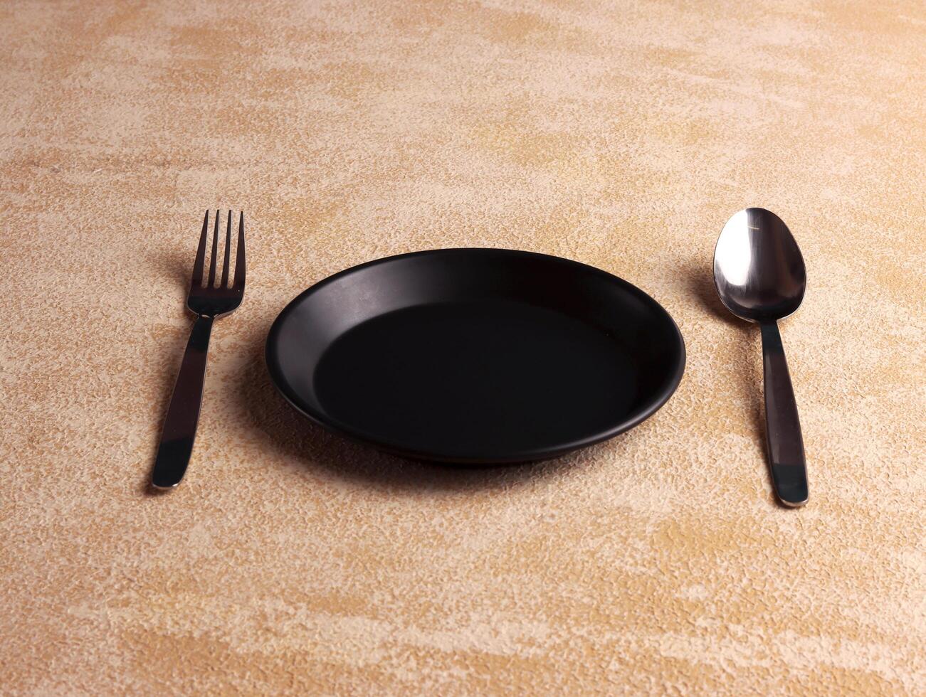 plate fork spoon silver empty background table mockup silver dinner kitchen minimalism display cafe photo