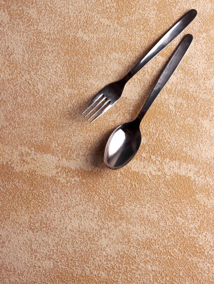 plate fork spoon silver empty background table mockup silver dinner kitchen minimalism display cafe photo