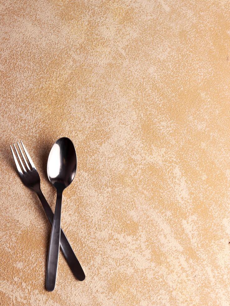 plate fork spoon silver empty background table mockup silver dinner kitchen minimalism display cafe photo