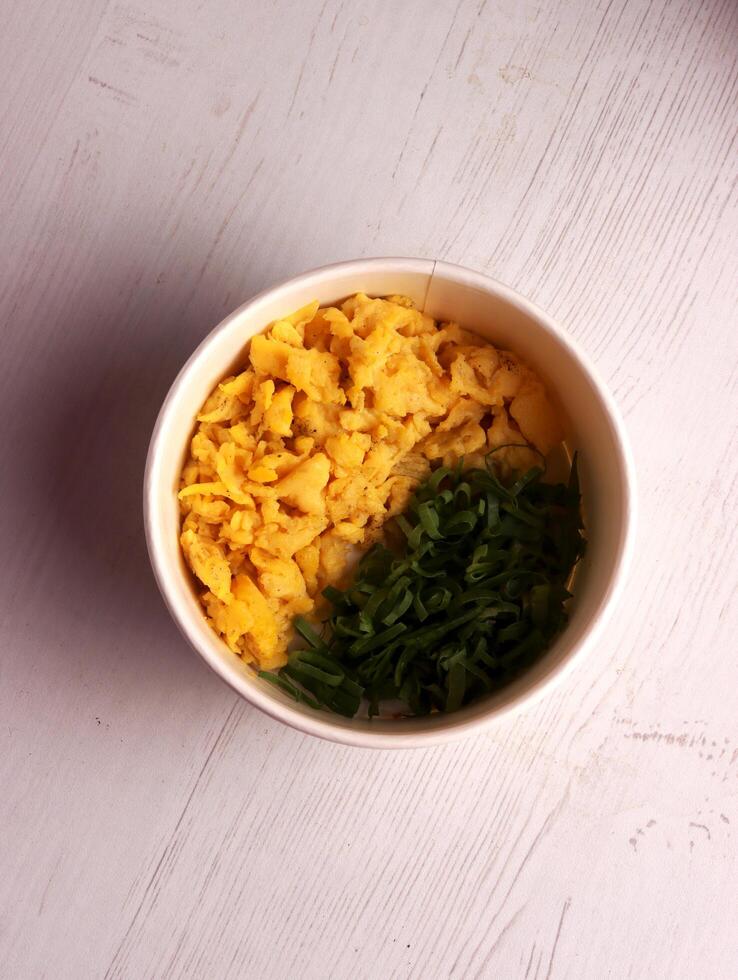 scrambled eggs breakfast lunch homemade menu plate ricebowl background morning calories toasted fat photo