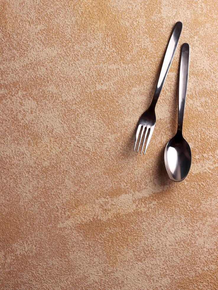 plate fork spoon silver empty background table mockup silver dinner kitchen minimalism display cafe photo