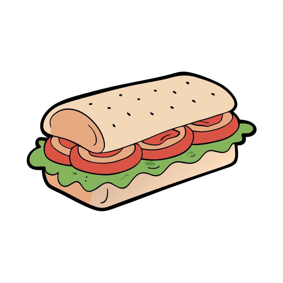 Crusty white bread sandwich with jamon serrano and basil close-up on neutral background. vector