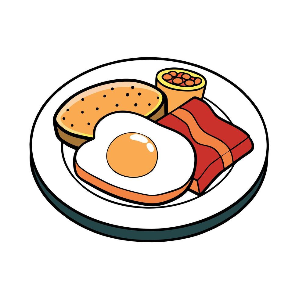 Delicious Plate of Scrambled Eggs. Bacon and Toast Isolated on a Transparent Background vector