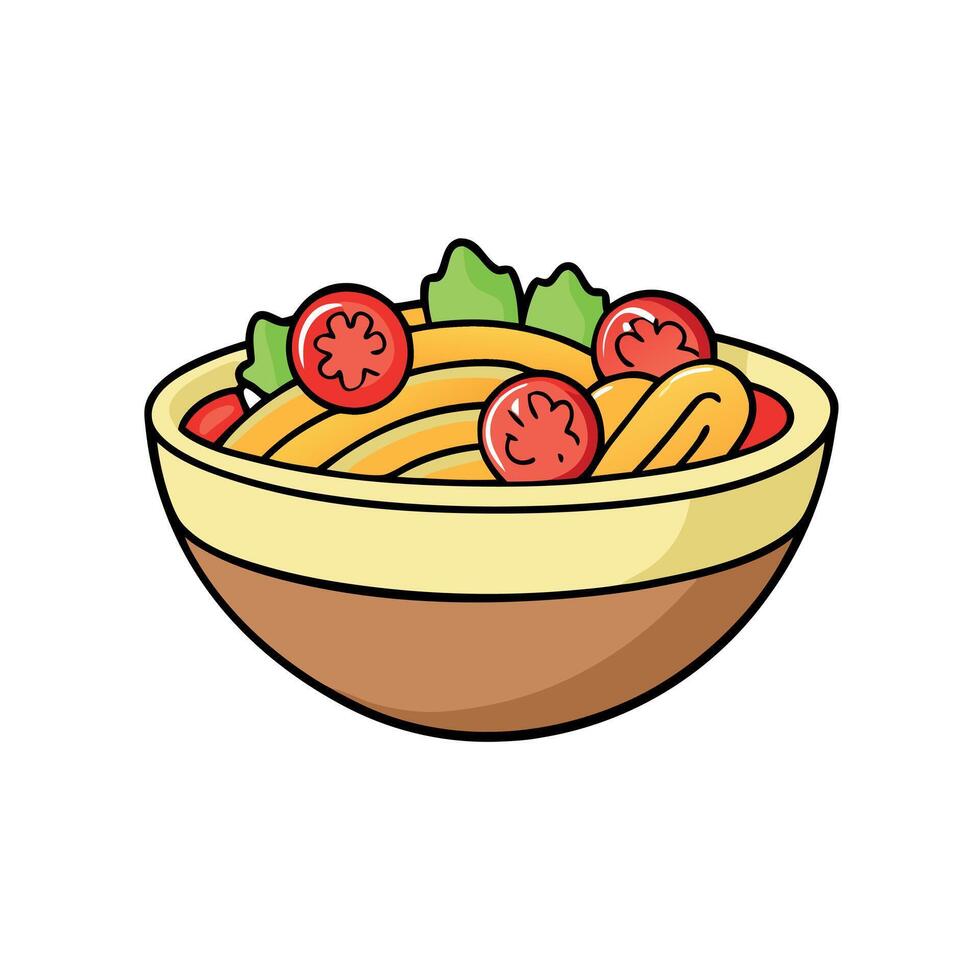 BLT Pasta Salad. Close-up of pasta salad with bacon. cherry tomatoes. and vegetables in a bowl. vector