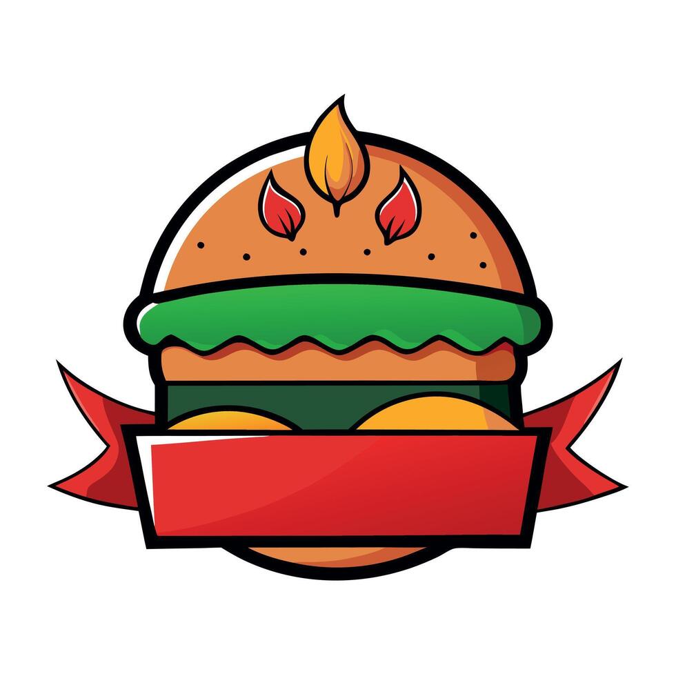 Delicious homemade burger with chili and BBQ grill fire. food ad banner in 3d illustration vector