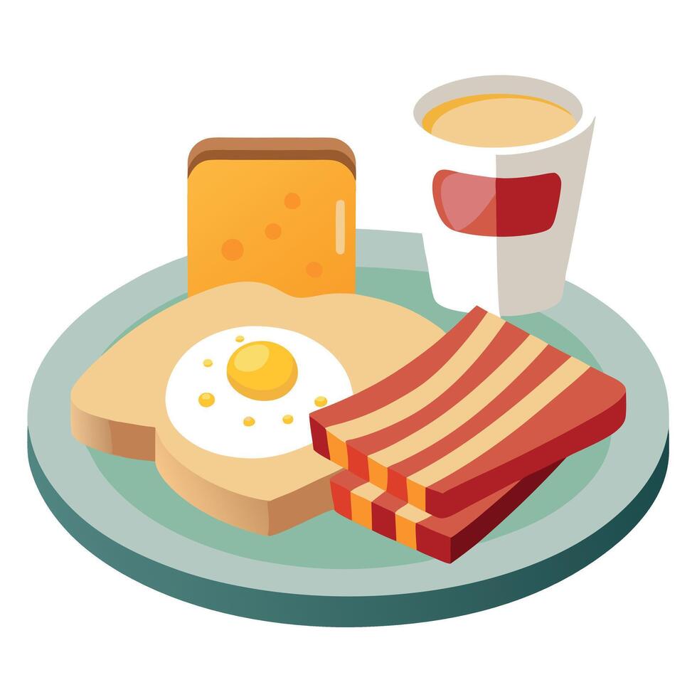 Classic Breakfast Spread with Scrambled Eggs. Crispy Bacon. and Buttered Toast Isolated on Transpare vector