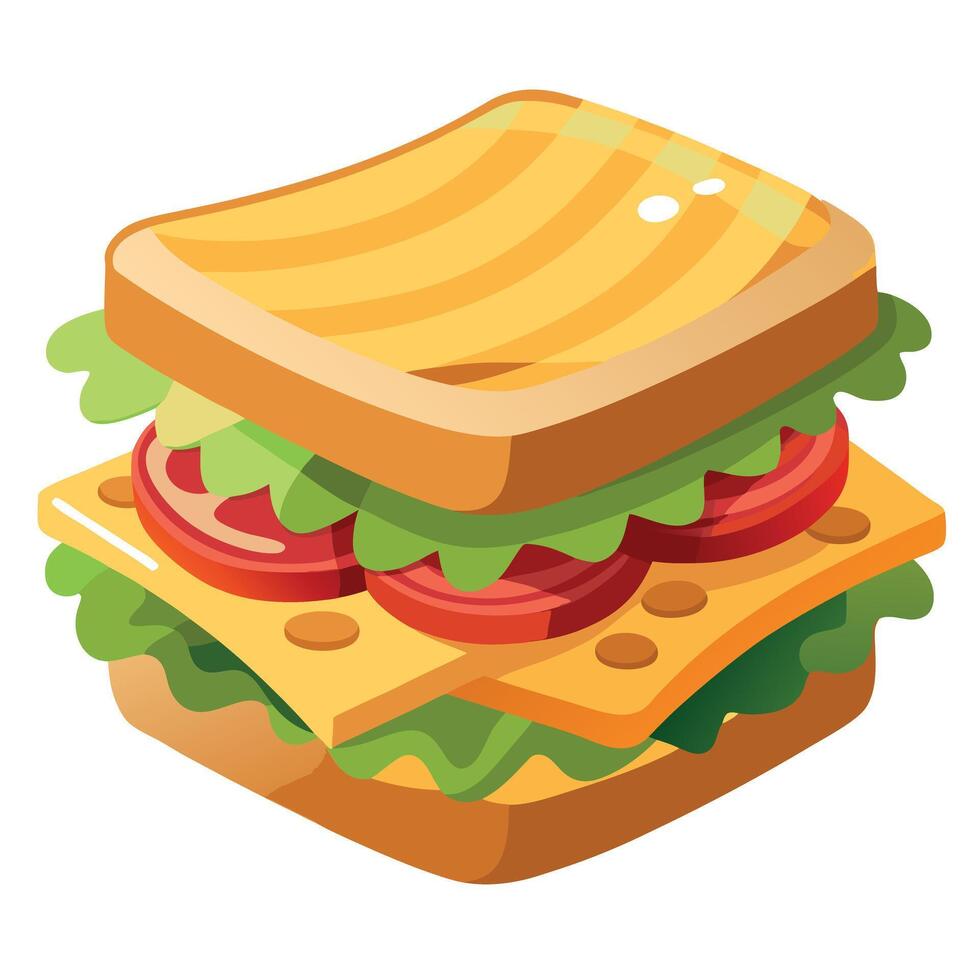 Delicious sandwich stacked with fresh vegetables. crispy bacon. and savory sauce. served on golden t vector