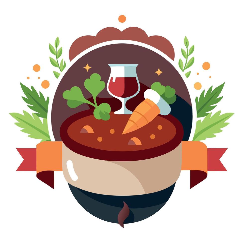 Delicious beef bourguignon stew with wine carrots and onion garnished with parsley. Creative Banner. vector
