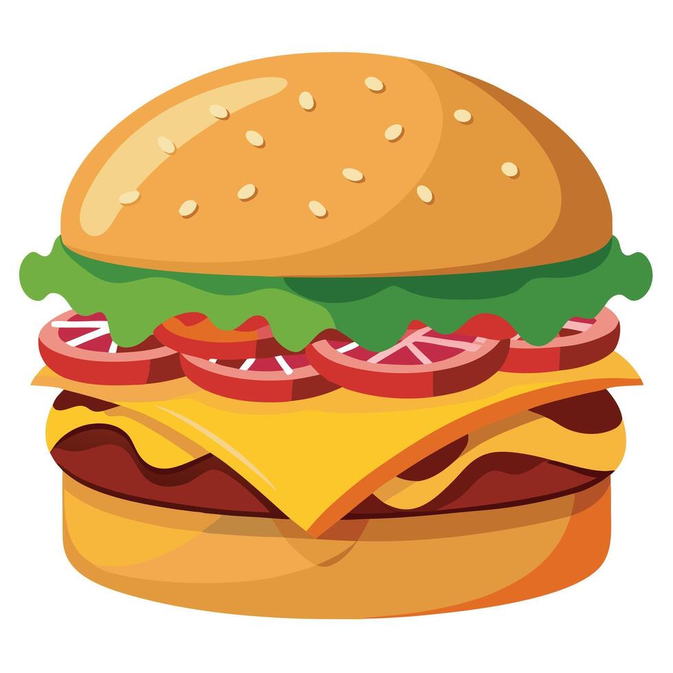 Cheeseburger with melted cheese. bacon. pickles and salad on a toasted bun. food. burger. cheeseburg vector